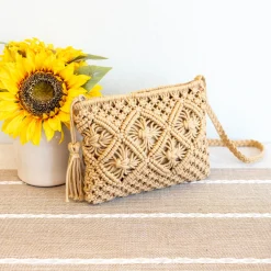 Elena Handbags Woven Macrame Crossbody Purse