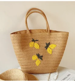 Elena Handbags Woven Straw Floral Tote