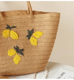 Elena Handbags Woven Straw Floral Tote